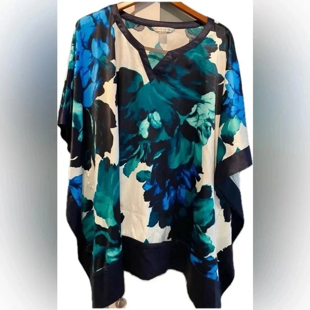 Peter Nygard Beautiful Colorful Flowing Silky Feel Blouse Women's Size XL EUC